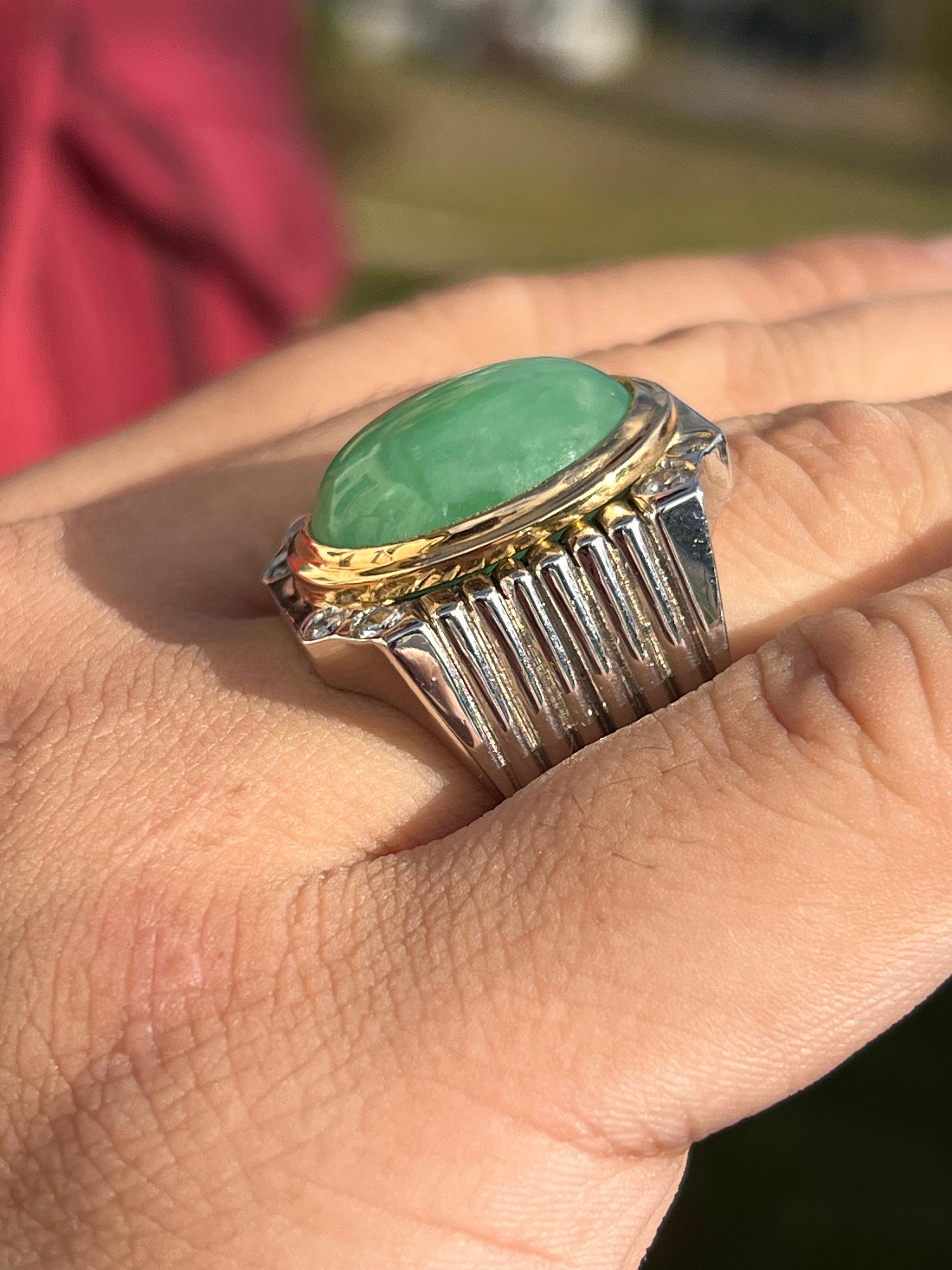Contemporary Cabochon Jadeite Platinum and 18k Yellow Gold Men's Statement Ring 2
