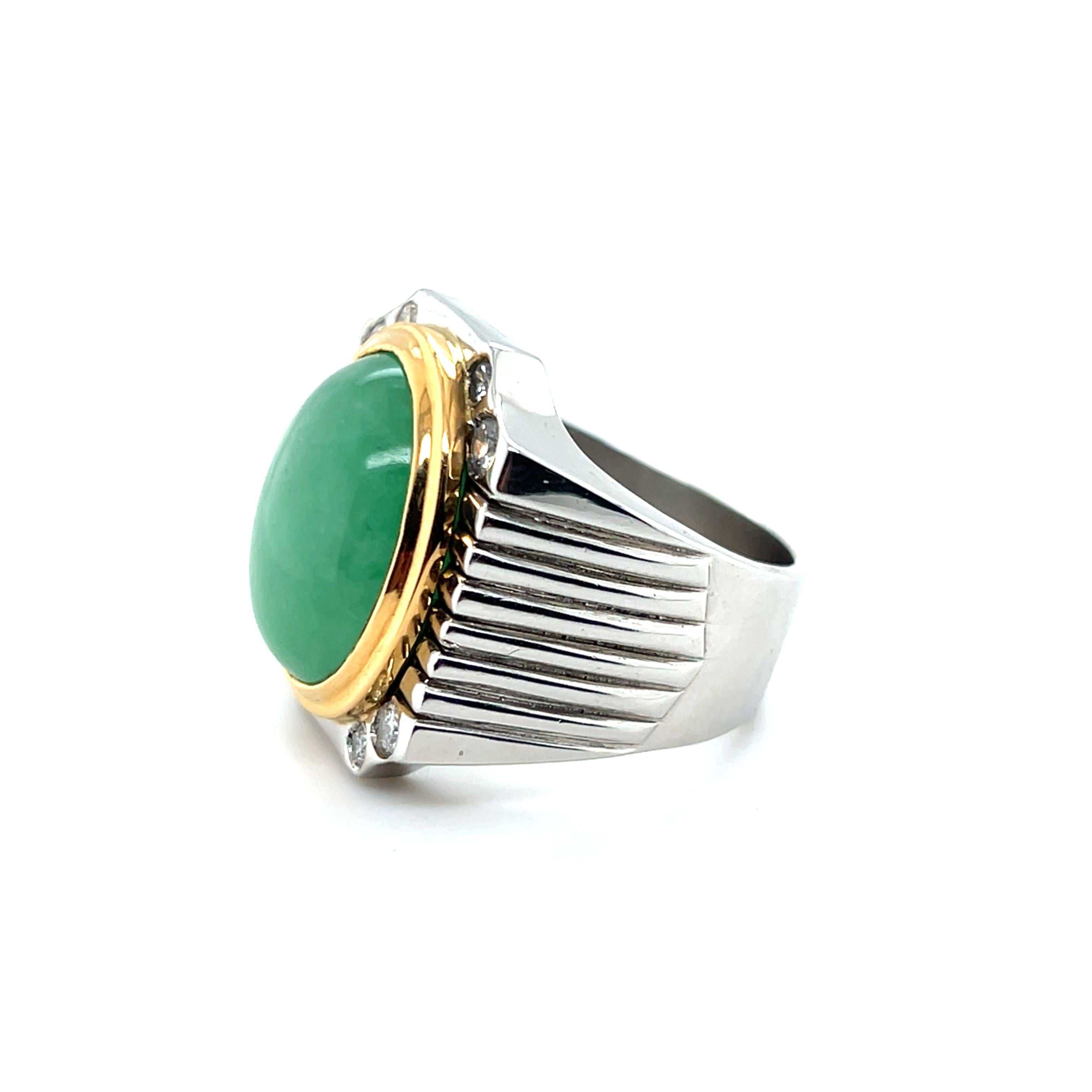 Contemporary Cabochon Jadeite Platinum and 18k Yellow Gold Men's Statement Ring 3