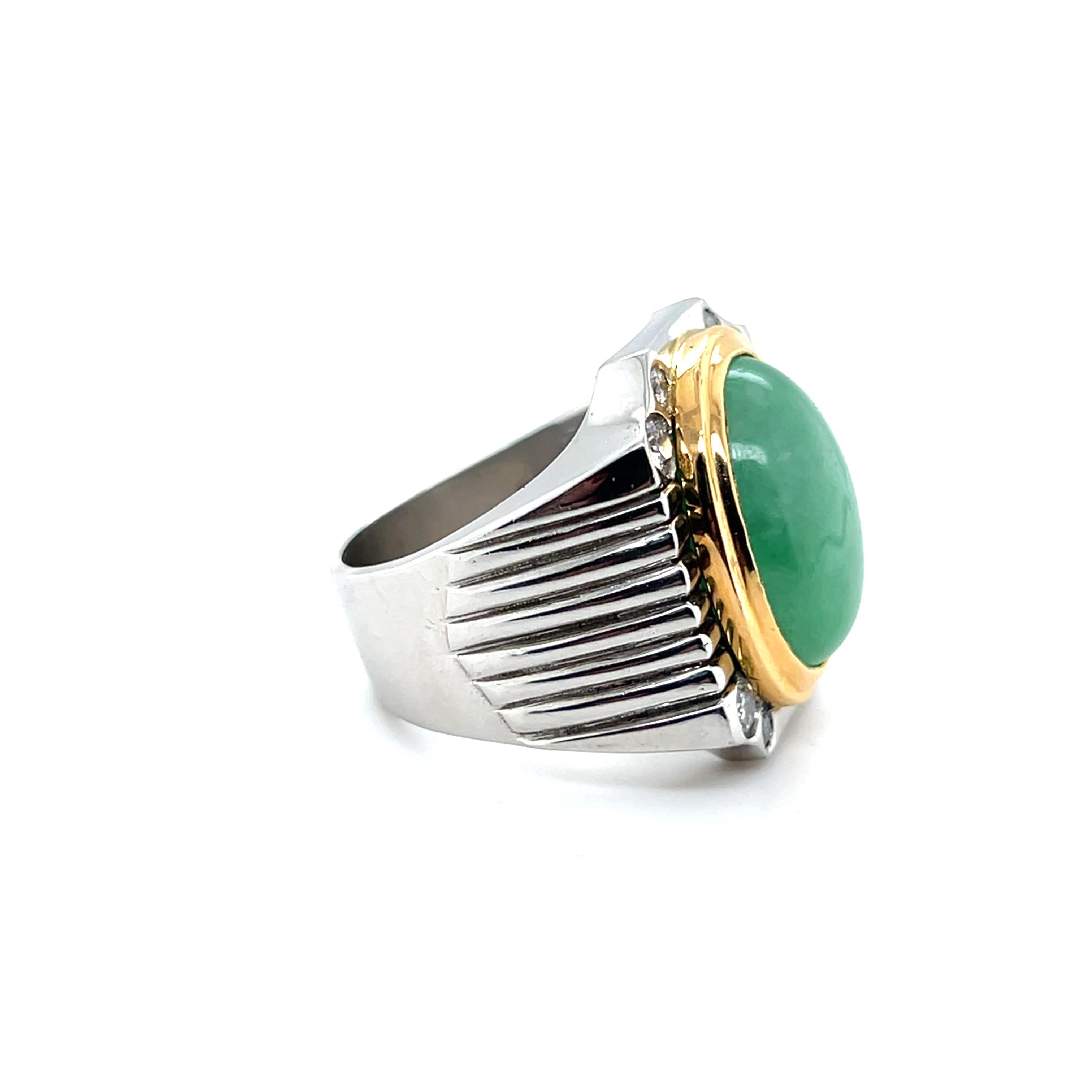 Contemporary Cabochon Jadeite Platinum and 18k Yellow Gold Men's Statement Ring 5