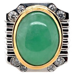 Contemporary Cabochon Jadeite Platinum and 18k Yellow Gold Men's Statement Ring