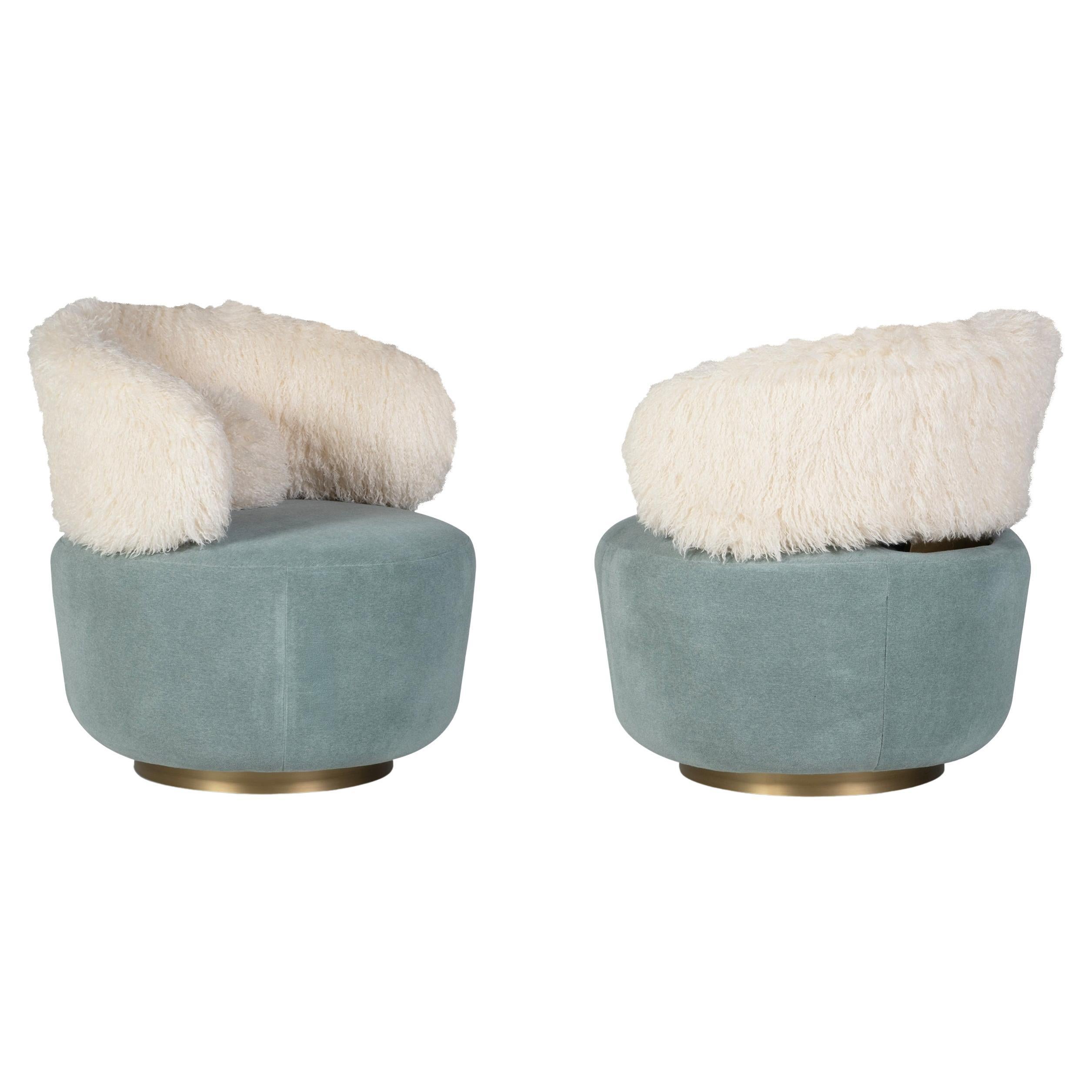 Contemporary Caju Swivel Lounge Chair Set/2, Boucle, Faux Fur, by Greenapple