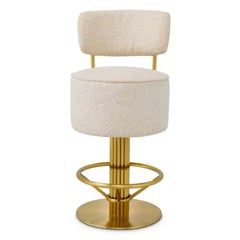 Contemporary Camari Cream Upholstered Brass Counter Stool