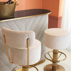 Contemporary Camari Cream Upholstered Brass Swivel Bar Stool