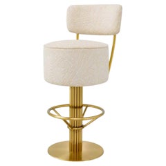 Contemporary Camari Cream Upholstered Brass Swivel Bar Stool