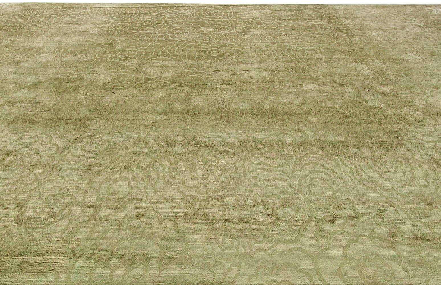 Modern Contemporary Camelia Green Handmade Silk Rug by Doris Leslie Blau For Sale