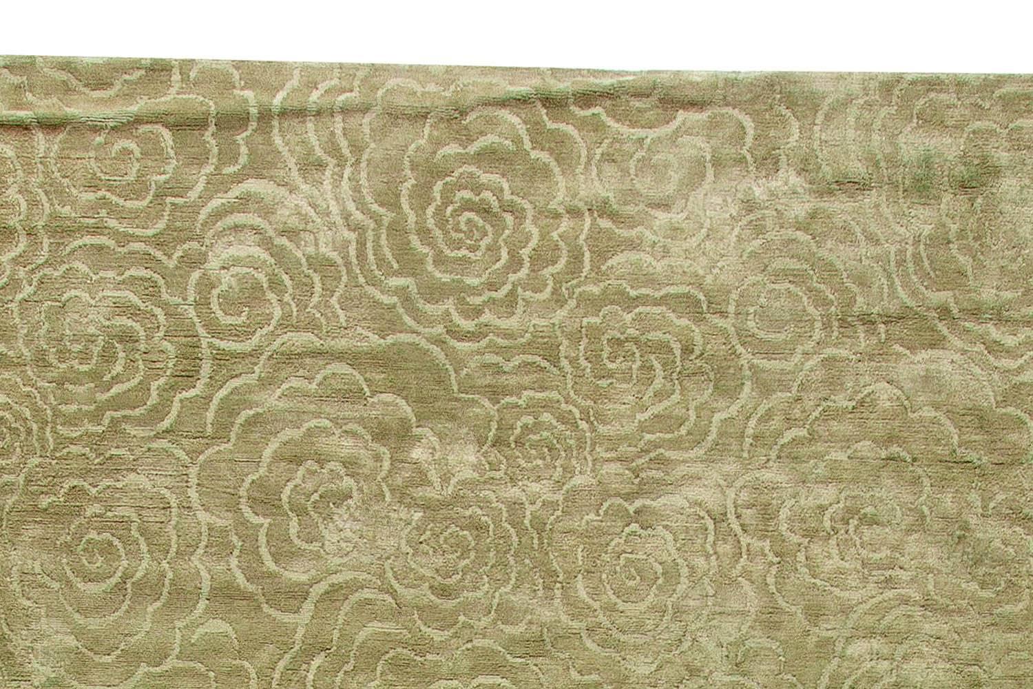Contemporary Camelia Green Handmade Silk Rug by Doris Leslie Blau For Sale 1