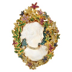 Rosior one-off Color Diamond and Yellow Gold "Cameo" Brooch and Pendant Necklace