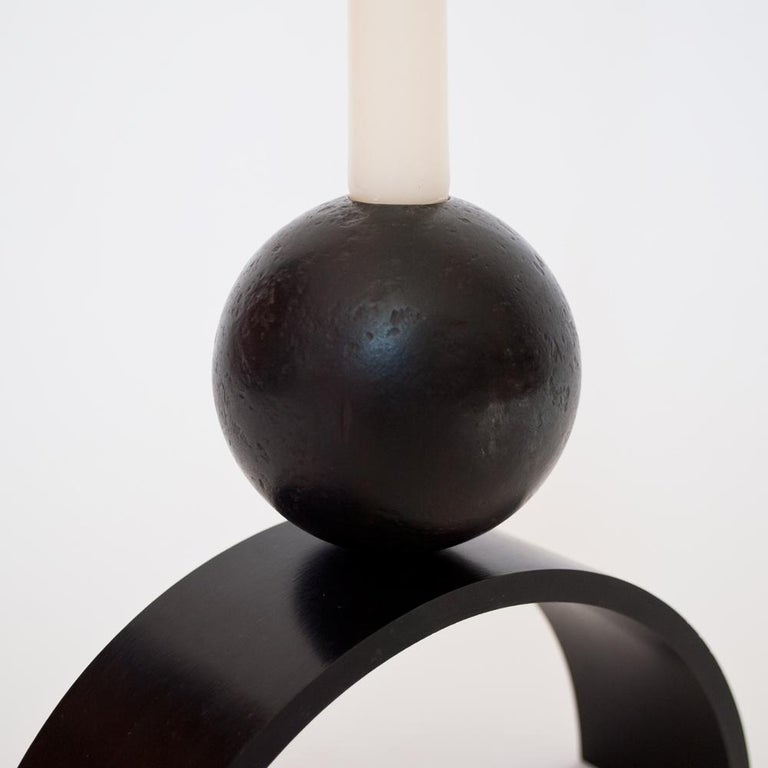Mid-Century Modern Contemporary Candle holder Arch and Ball, Extra Large in Heavy Black Steel For Sale