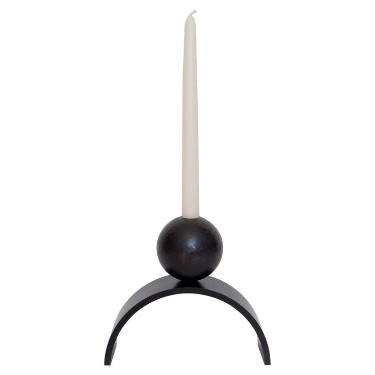 Contemporary Candle holder Arch and Ball, Extra Large in Heavy Black Steel For Sale