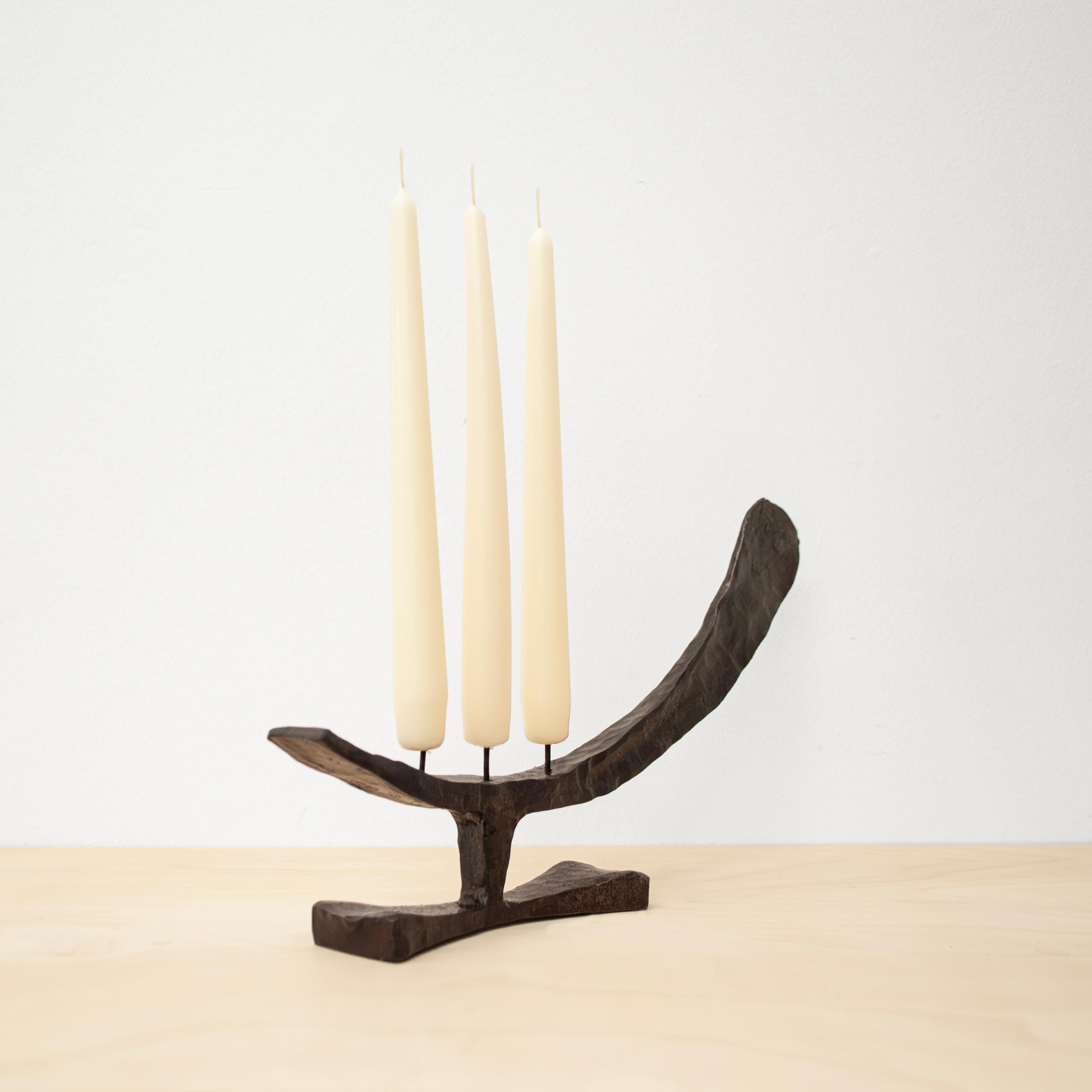 Modern Contemporary Candle holder tapered forged black steel Inspired by Harry Bertoia 