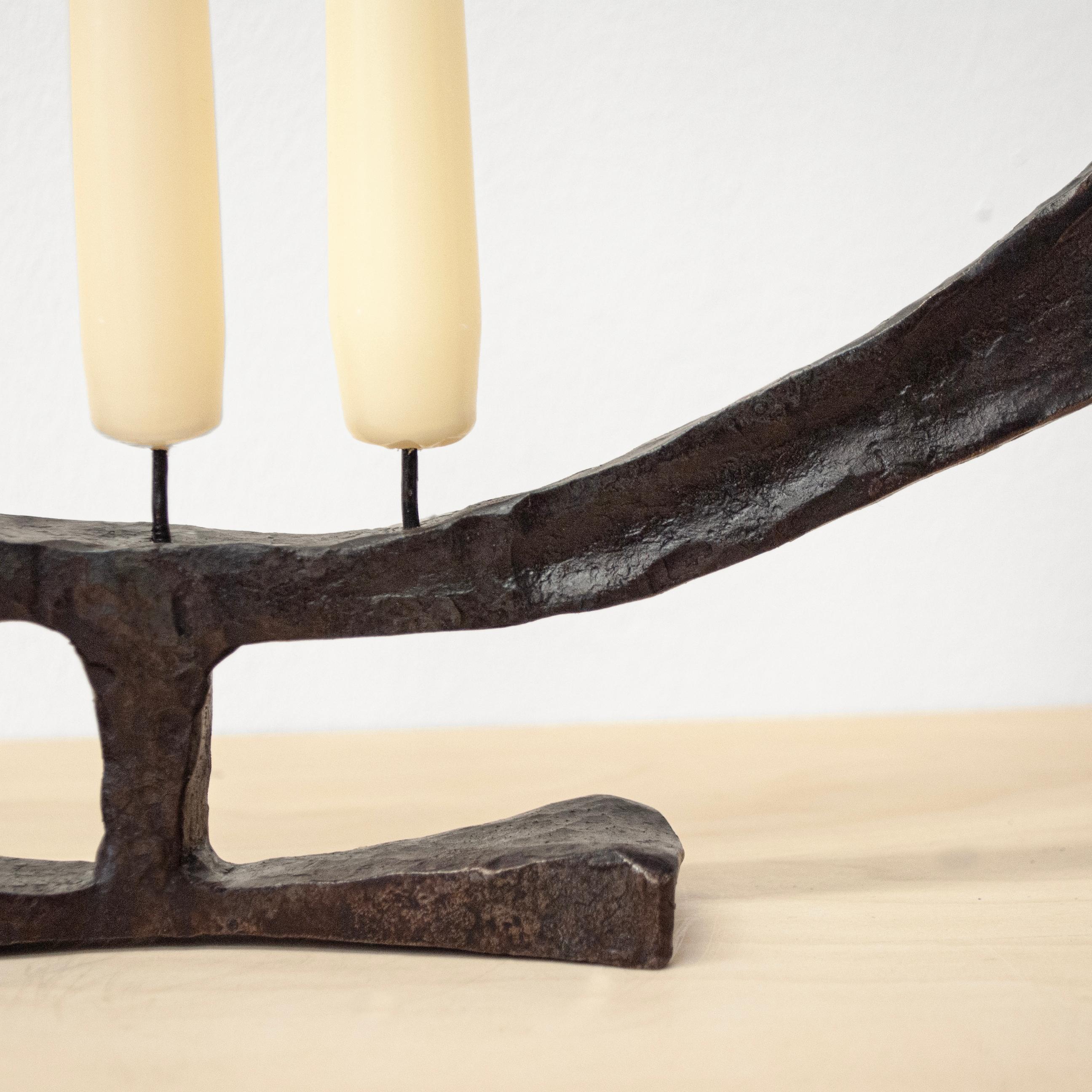 British Contemporary Candle holder tapered forged black steel Inspired by Harry Bertoia 
