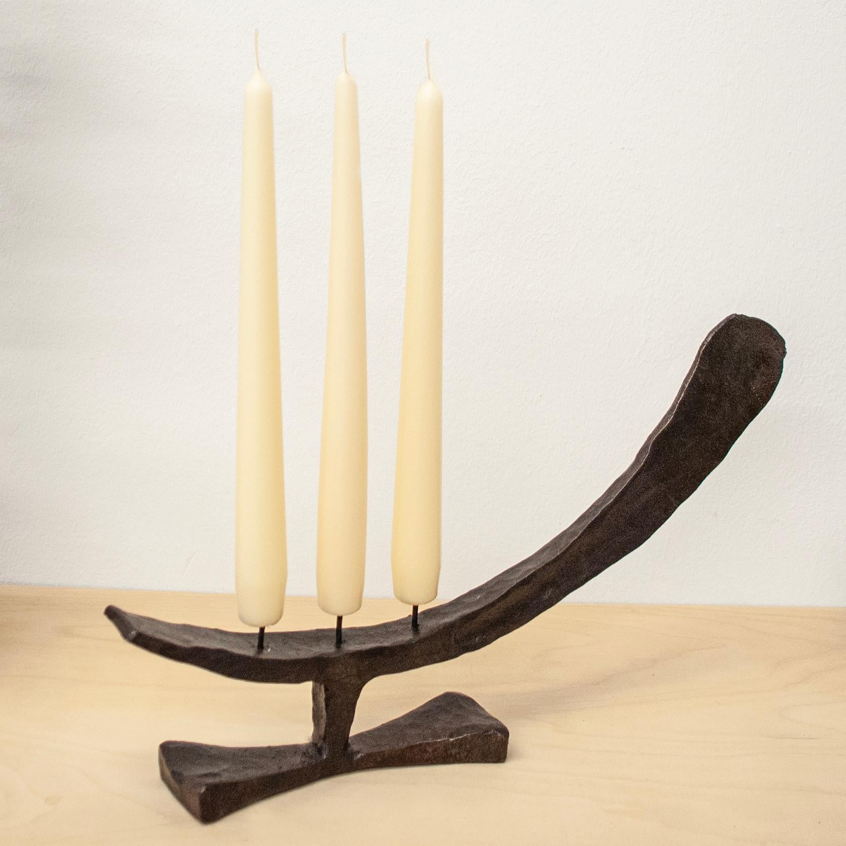Forged Contemporary Candle holder tapered forged black steel Inspired by Harry Bertoia 