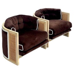 Contemporary Cane Panel Tub Chairs, a Pair