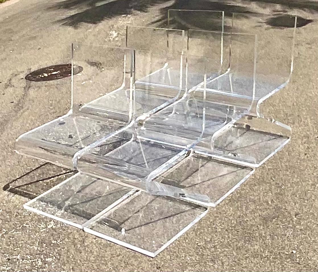 Contemporary Cantilevered Lucite Z Dining Chairs, Set of 6 In Good Condition In west palm beach, FL