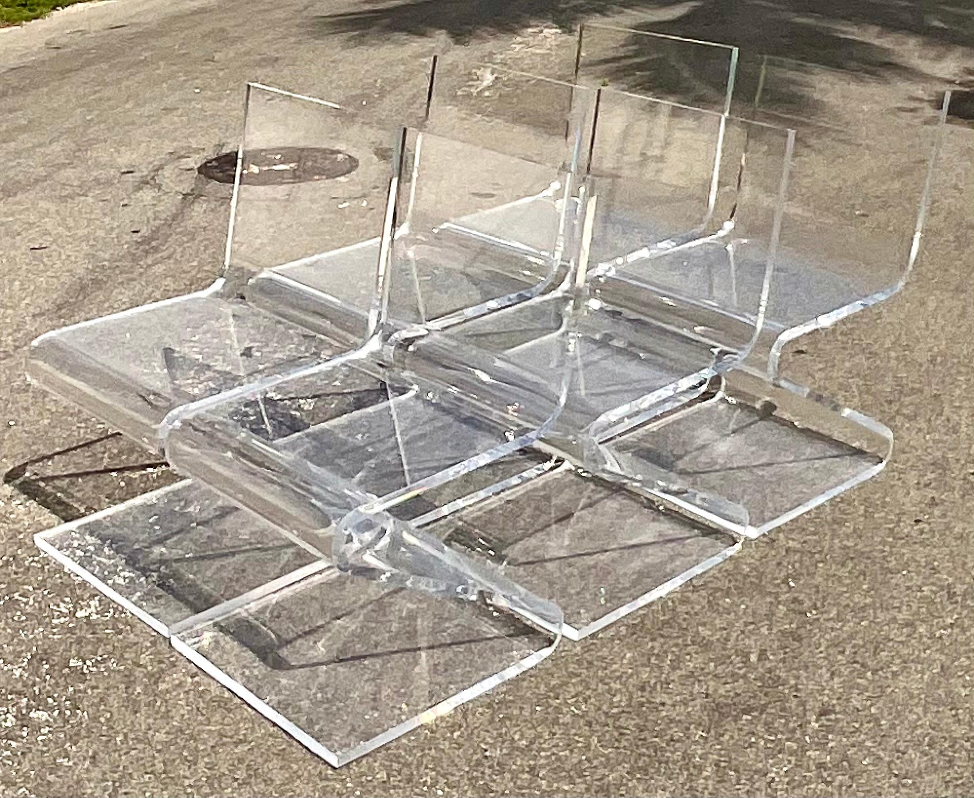 Late 20th Century Contemporary Cantilevered Lucite Z Dining Chairs, Set of 6