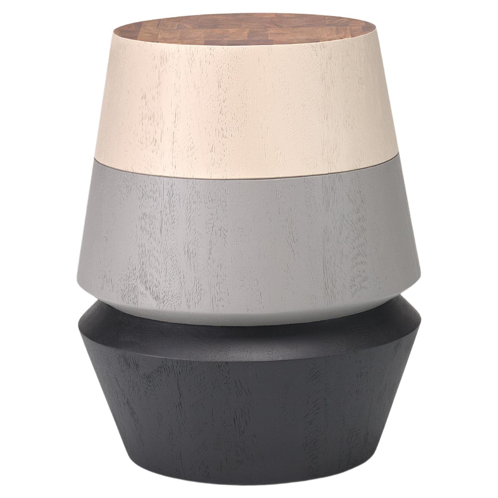 Contemporary Capirucho Turned Side Table, Wood and Tricolor Brushed by Labrica For Sale