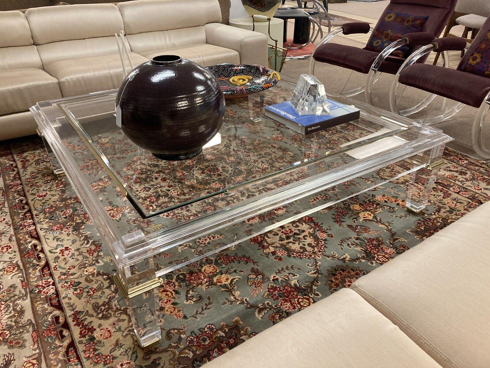 Contemporary Caracole Promethean Pierre Lucite & Glass Cocktail Coffee Table 5