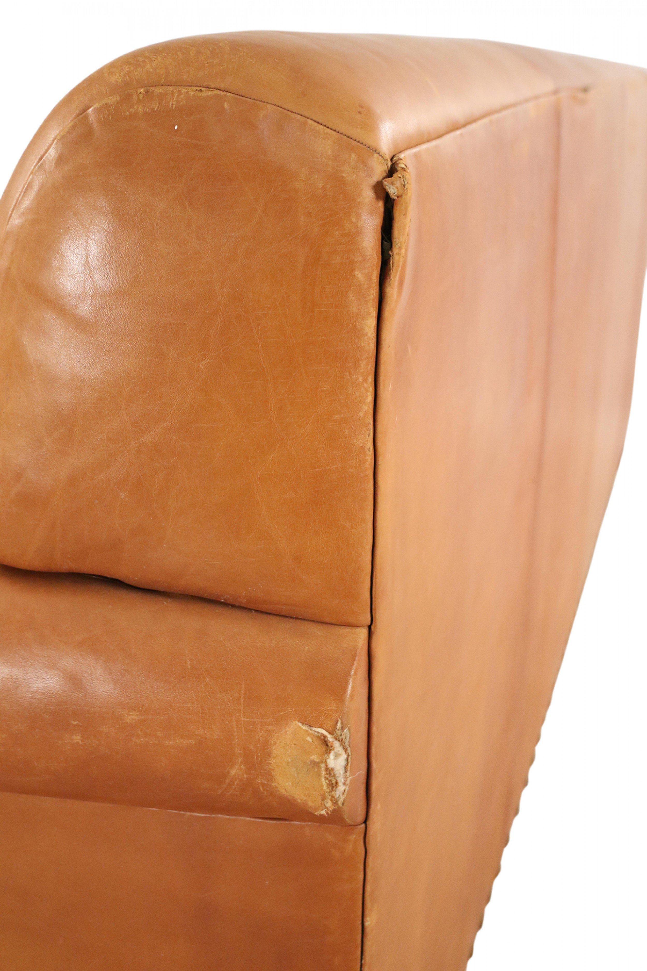 Contemporary Caramel Brown Leather 3-Seat Sofa For Sale 4