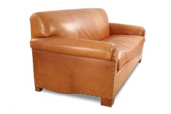 Contemporary Caramel Brown Leather 3-Seat Sofa