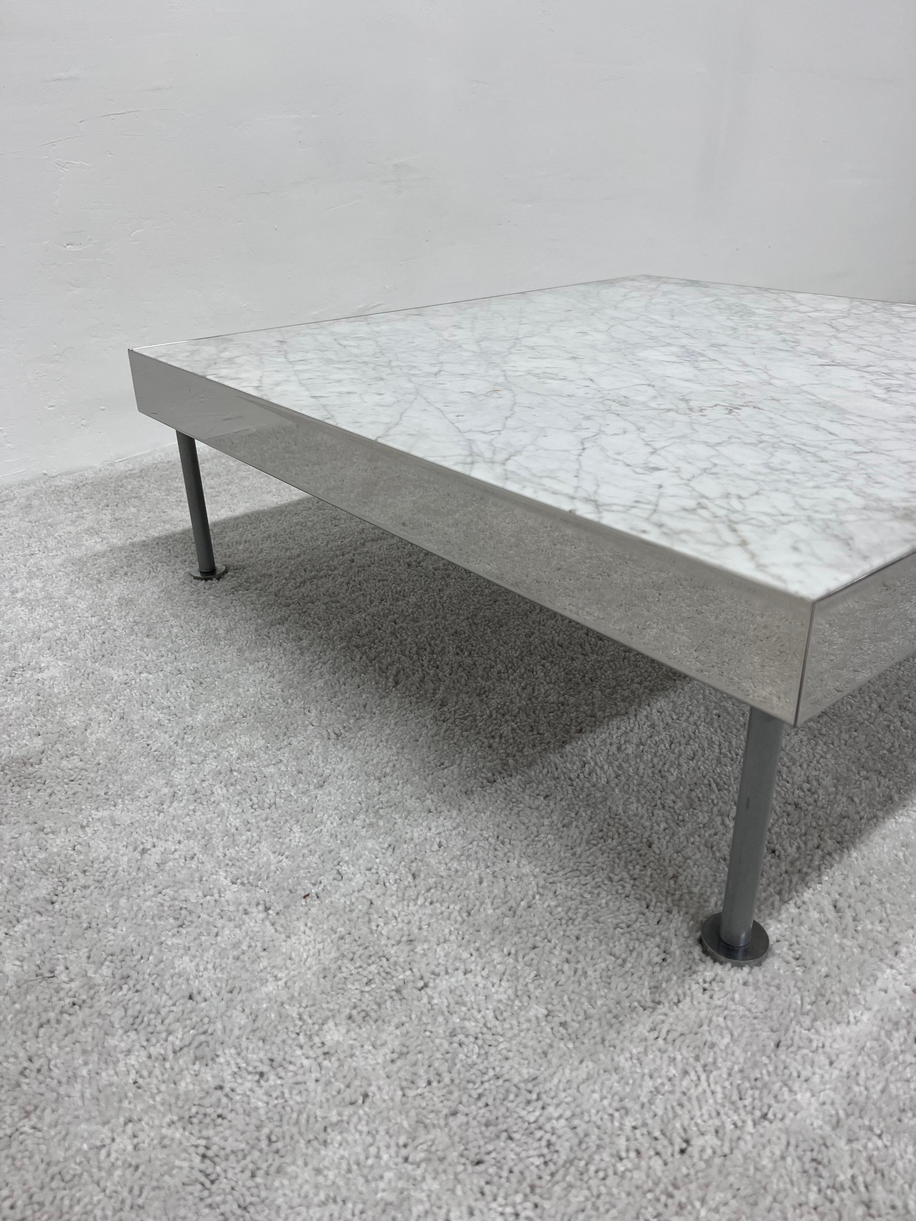 20th Century Contemporary Carrara Marble and Polished Steel Low Coffee Table, 1980s For Sale