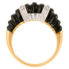Carved Black Onyx Dome Ring In 14ct Gold With Diamonds