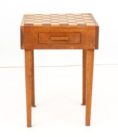 Contemporary Carved Wood Chess Table and Chessmen