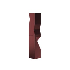 Contemporary Carved Wood Totem Sculpture Pole Burgundy Matte Lacquered