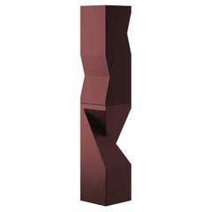 Contemporary Carved Wood Totem Sculpture Pole Burgundy Matte Lacquered