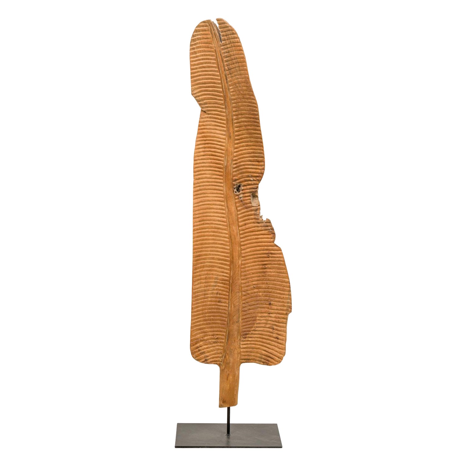 Contemporary Carved Wooden Abstract Leaf Floor Sculpture