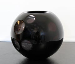 Vase en verre noir contemporain Mazzega Murano Art Sculpture Lentilles polies