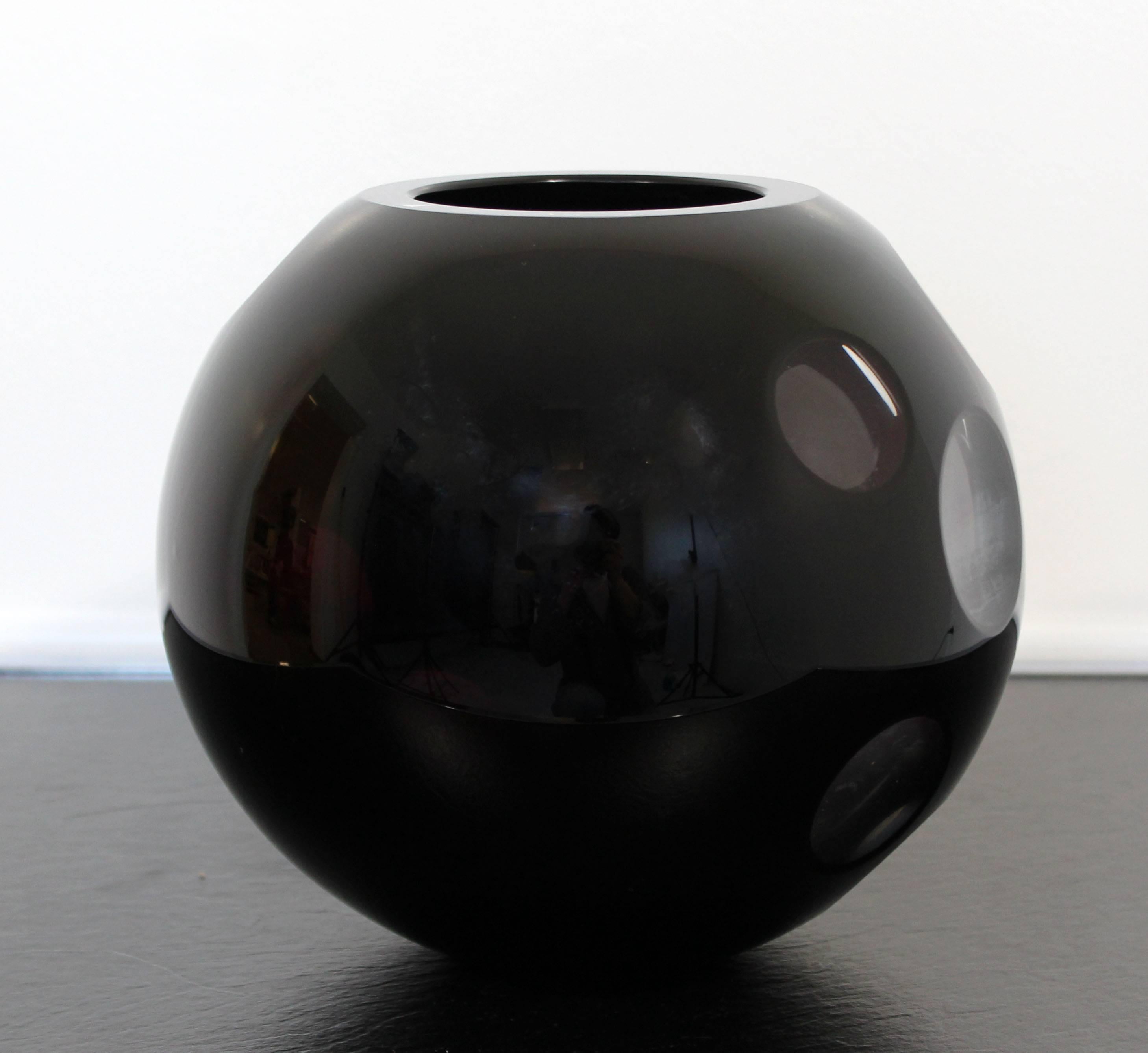 Italian Contemporary Cased Mazzega Murano Black Glass Vase Art Sculpture Polished Lenses