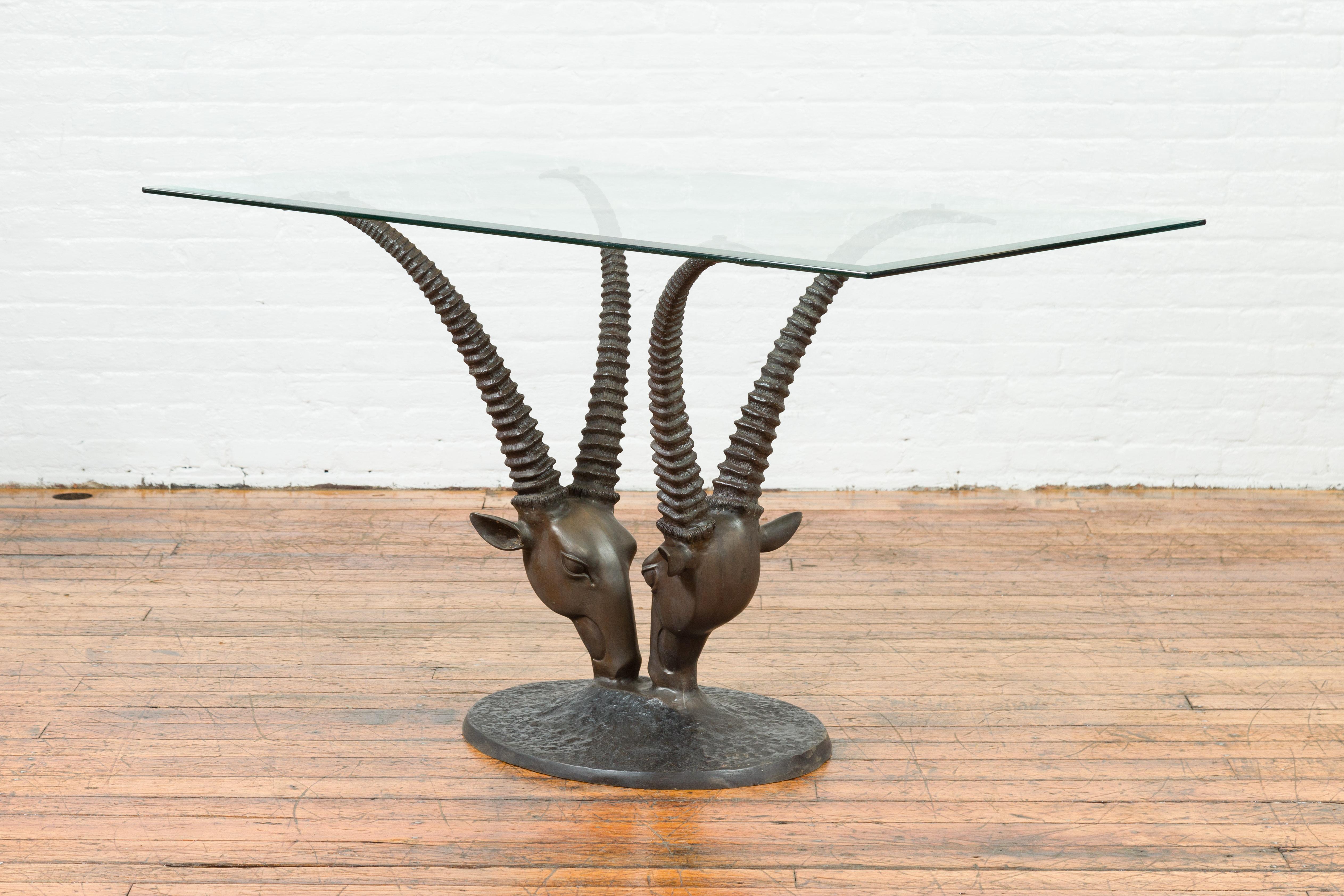 Sculptural Bronze Double Antelope Dining Table Base with Dark Patina 2