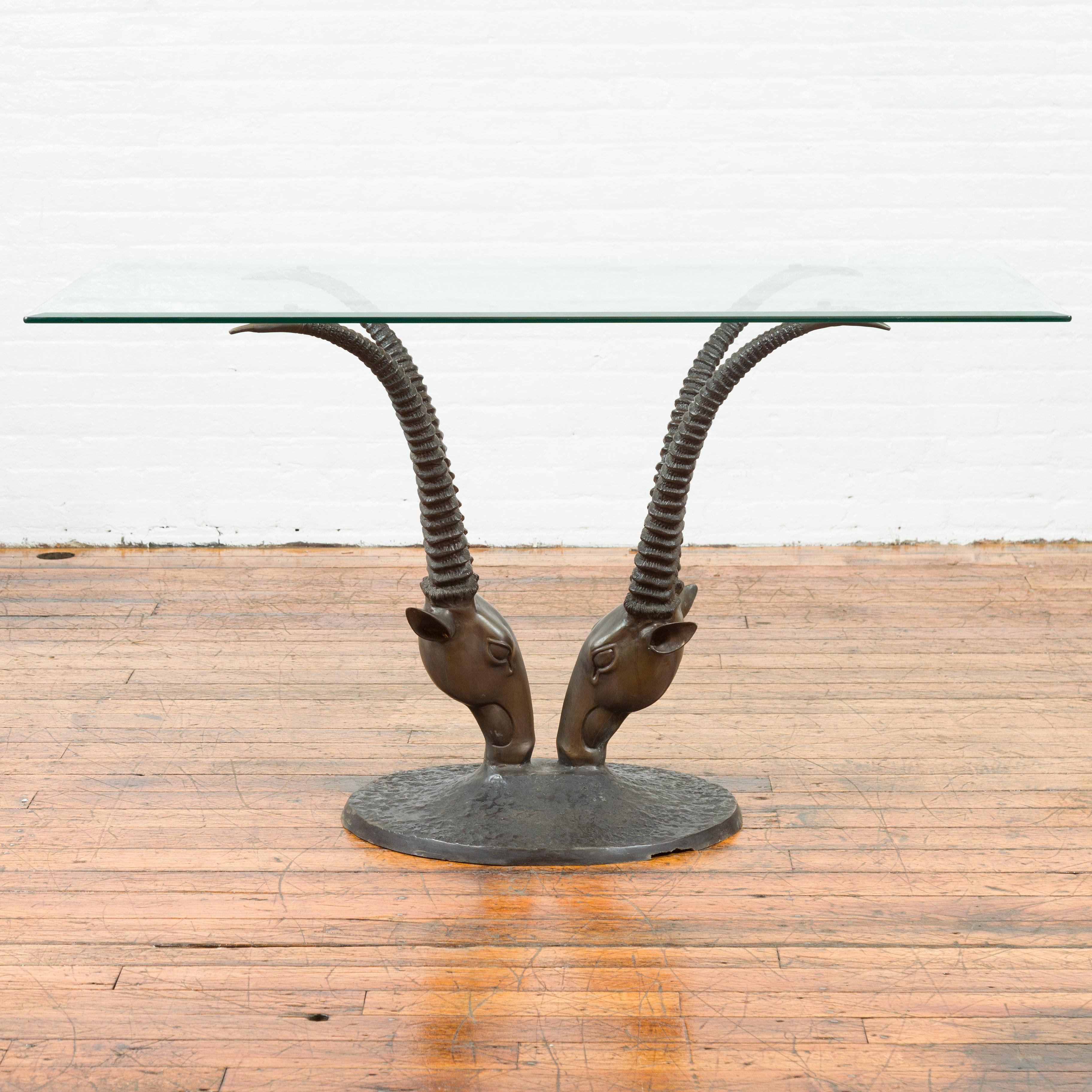 Moulage Base de table de salle à manger contemporaine à double antérieure en bronze moulé avec patine foncée en vente