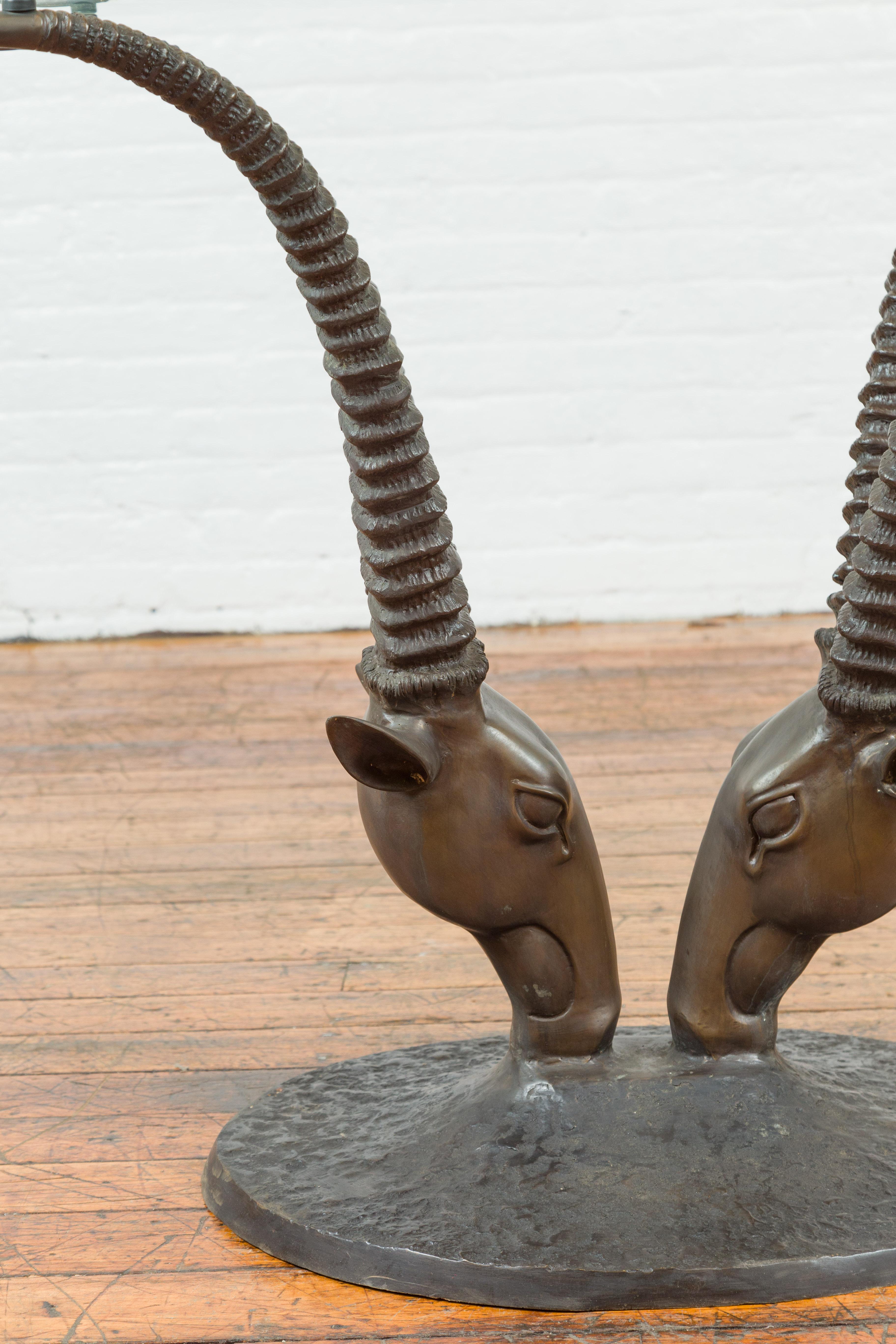 Contemporary Cast Bronze Double Antelope Dining Table Base with Dark Patina In Good Condition For Sale In Yonkers, NY