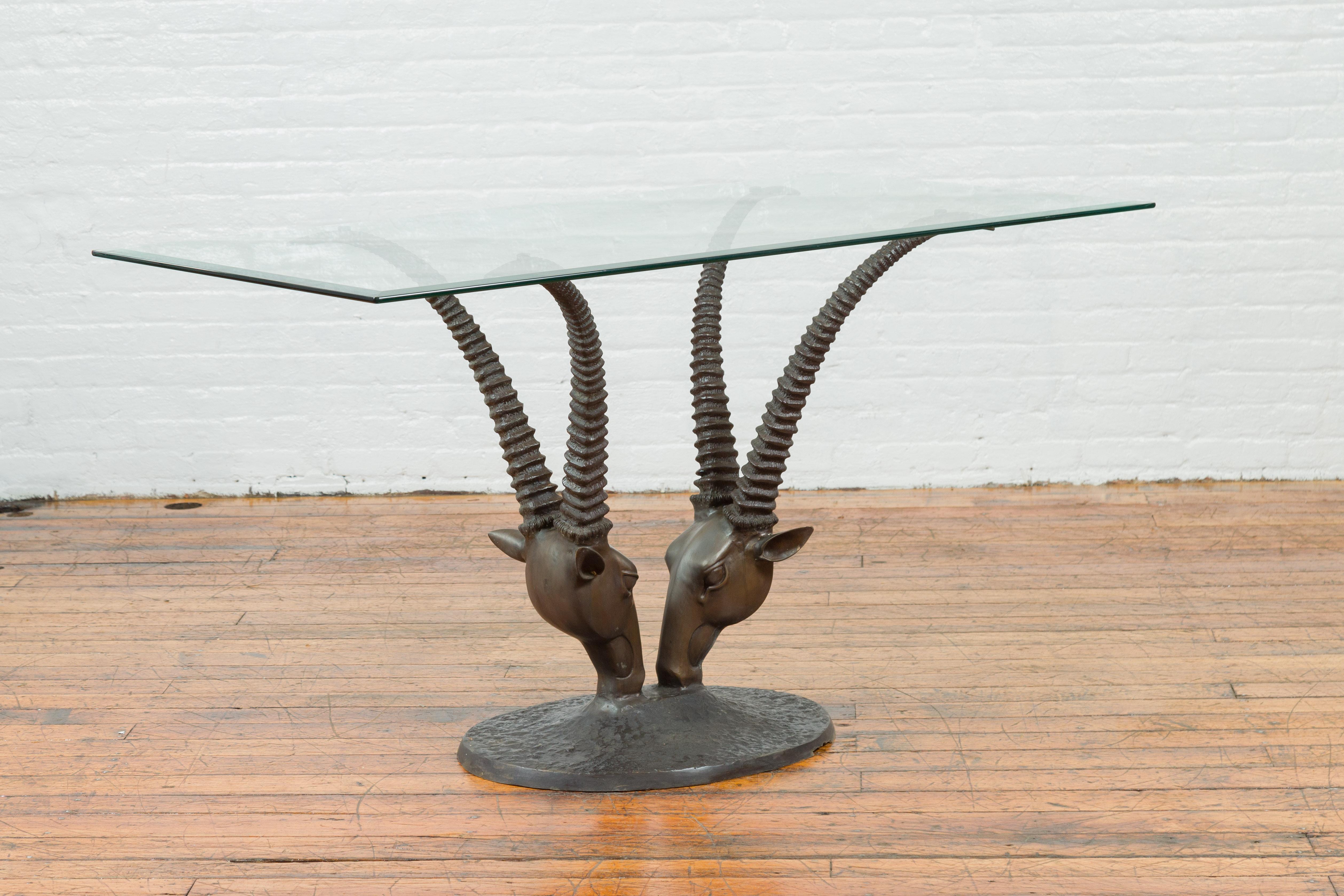 Base de table de salle à manger contemporaine à double antérieure en bronze moulé avec patine foncée en vente 1