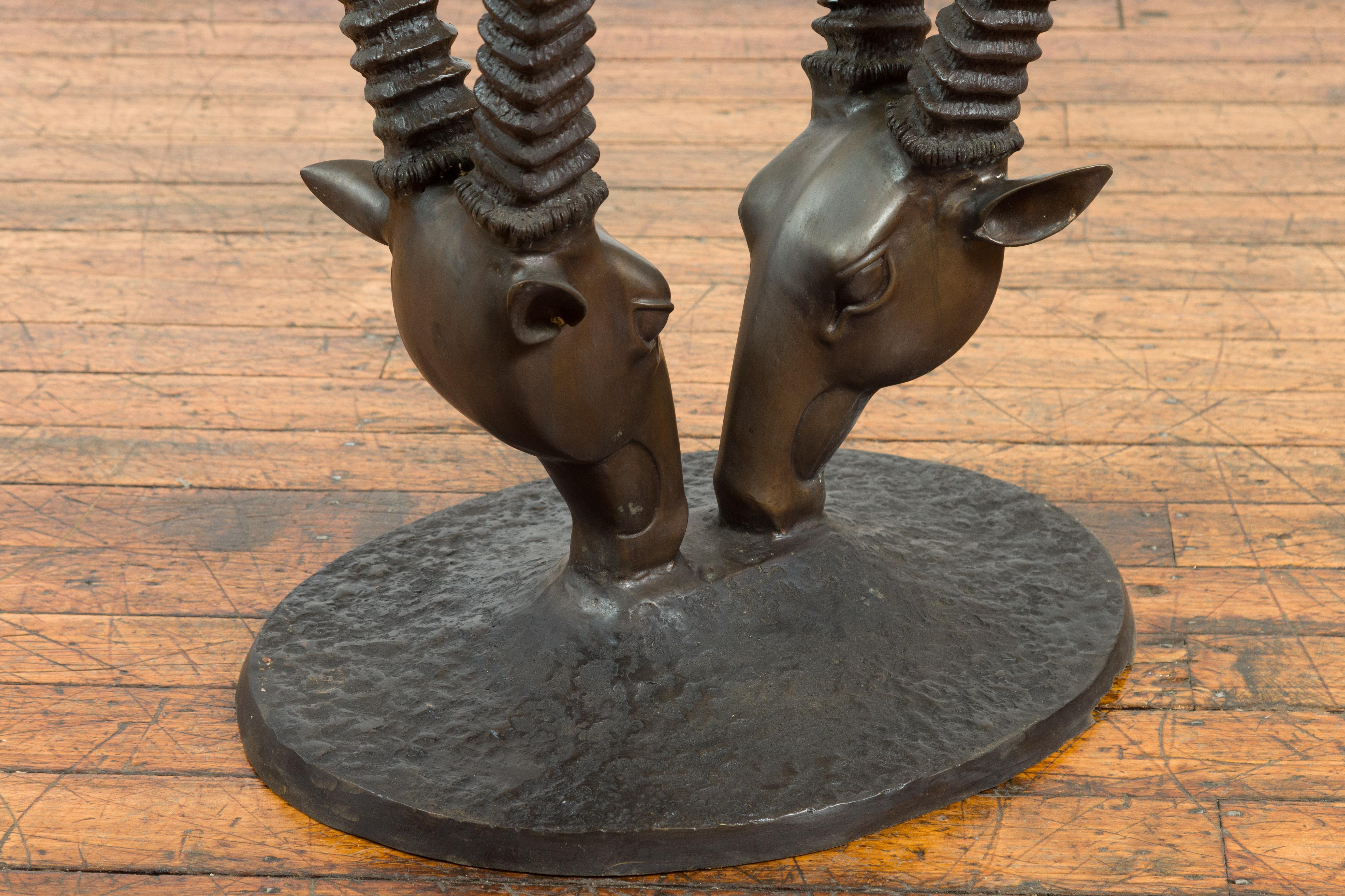 Contemporary Sculptural Bronze Double Antelope Dining Table Base with Dark Patina