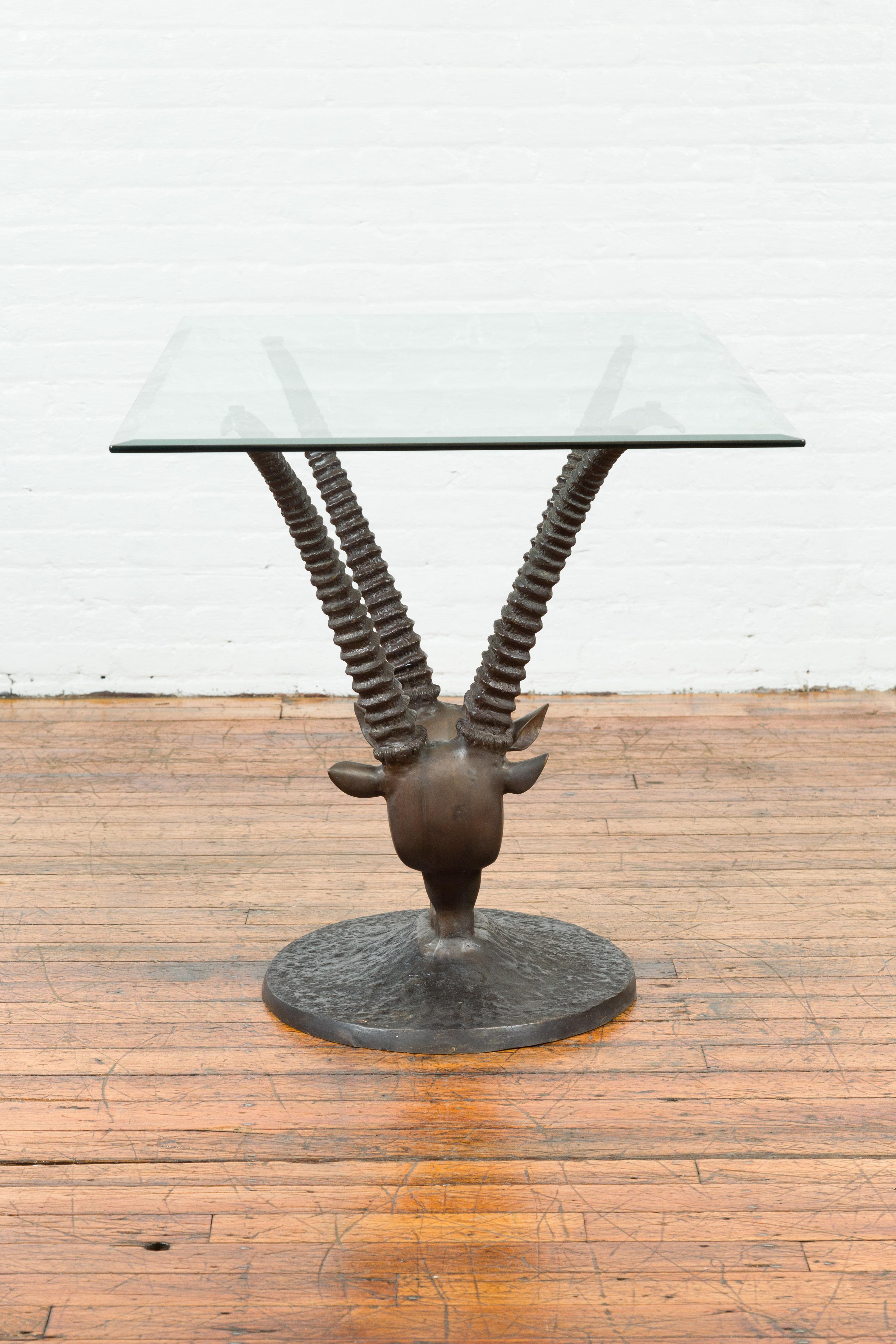 Sculptural Bronze Double Antelope Dining Table Base with Dark Patina 1