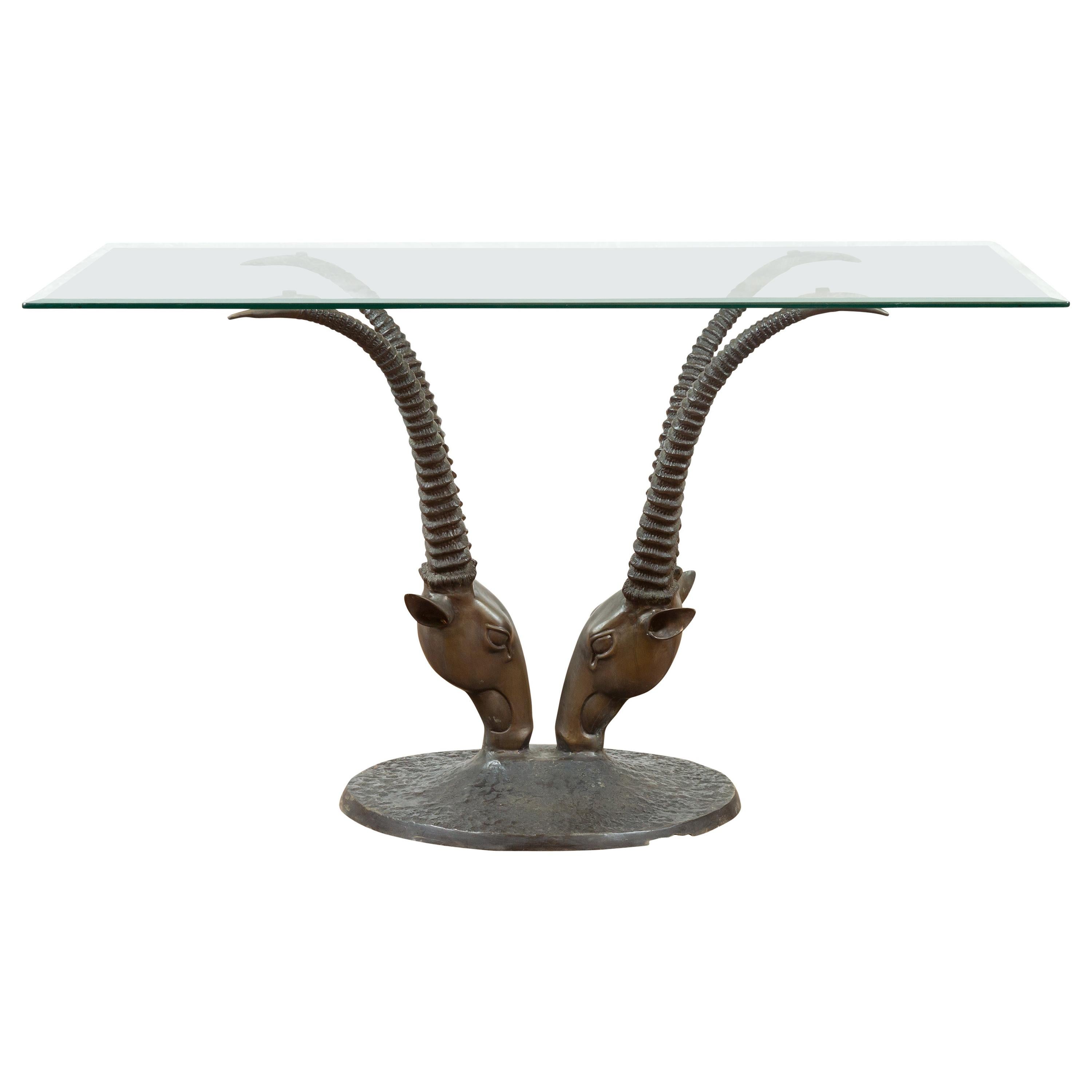Contemporary Cast Bronze Double Antelope Dining Table Base with Dark Patina For Sale