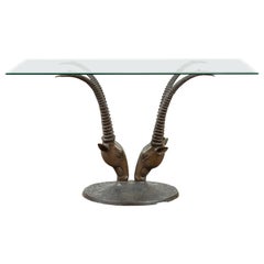 Contemporary Cast Bronze Double Antelope Dining Table Base with Dark Patina