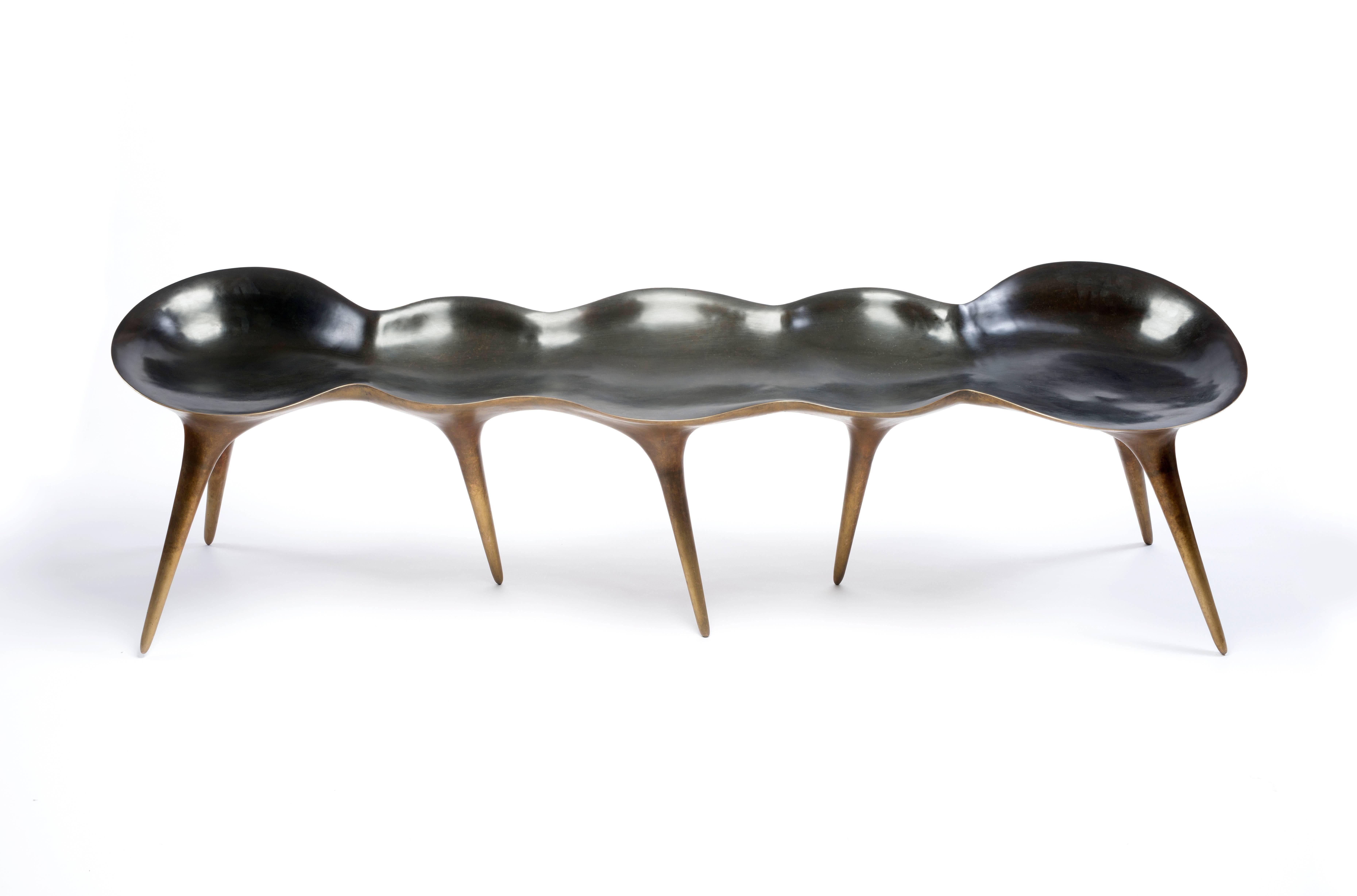 Cast bronze bench with mirror polished finish. Custom benches can be ordered with different finishes. 

Timothy Schreiber initially trained in cabinet making in Germany before studying architecture and design at Bauhaus University, Weimar
