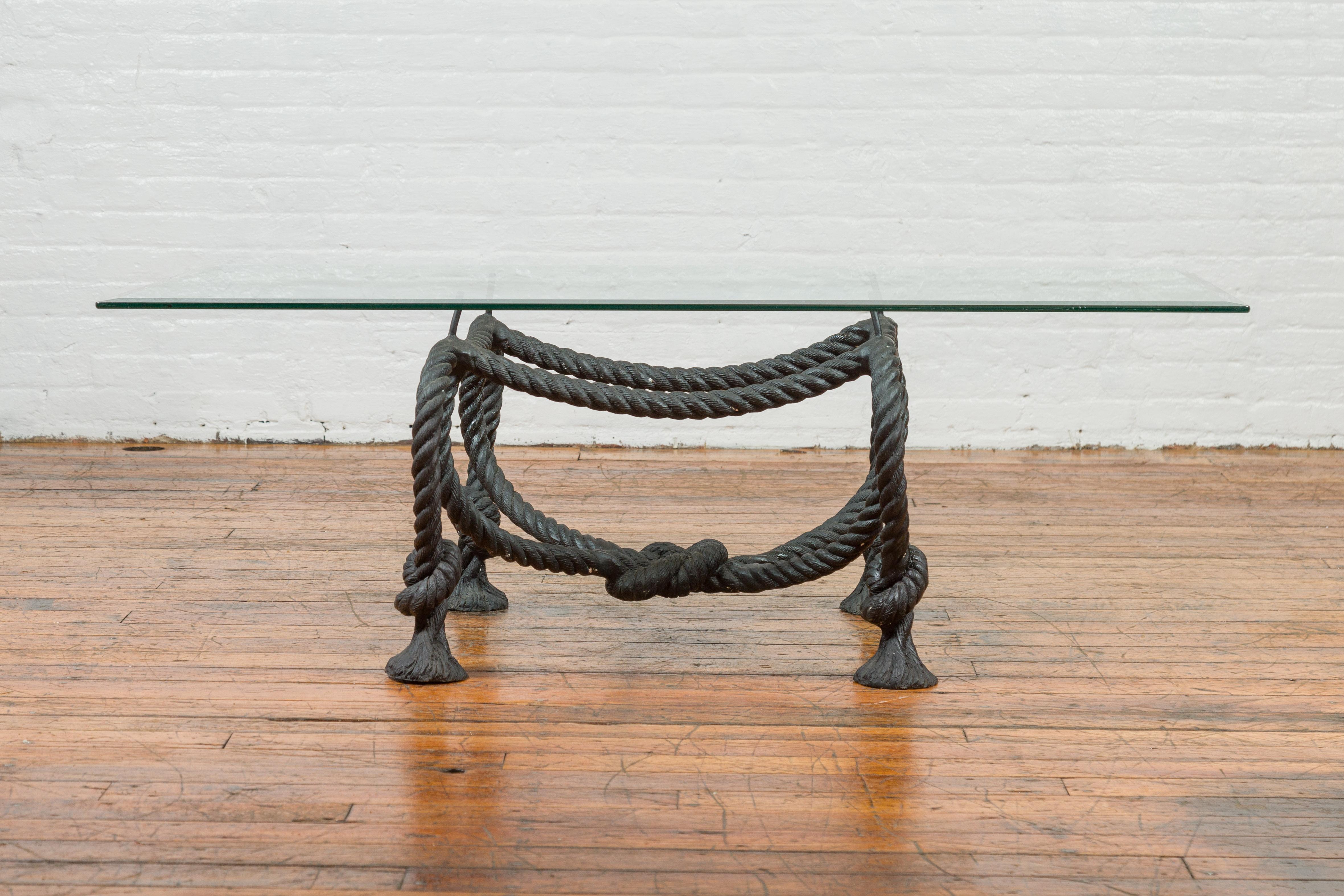 Maison Jansen Style Bronze Nautical Rope Dark Coffee Table Base with Tassels 1