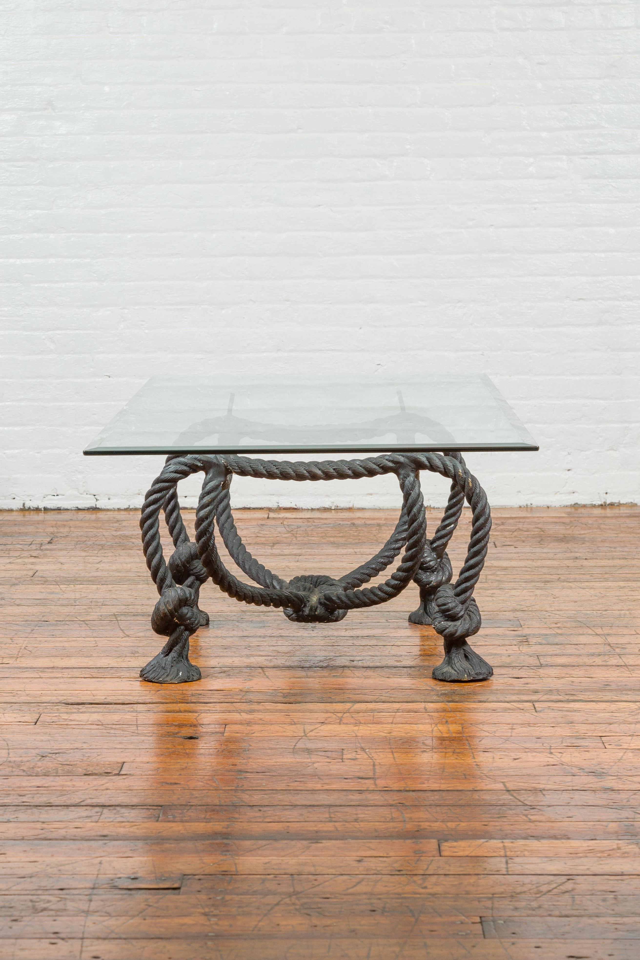 Maison Jansen Style Bronze Nautical Rope Dark Coffee Table Base with Tassels 2