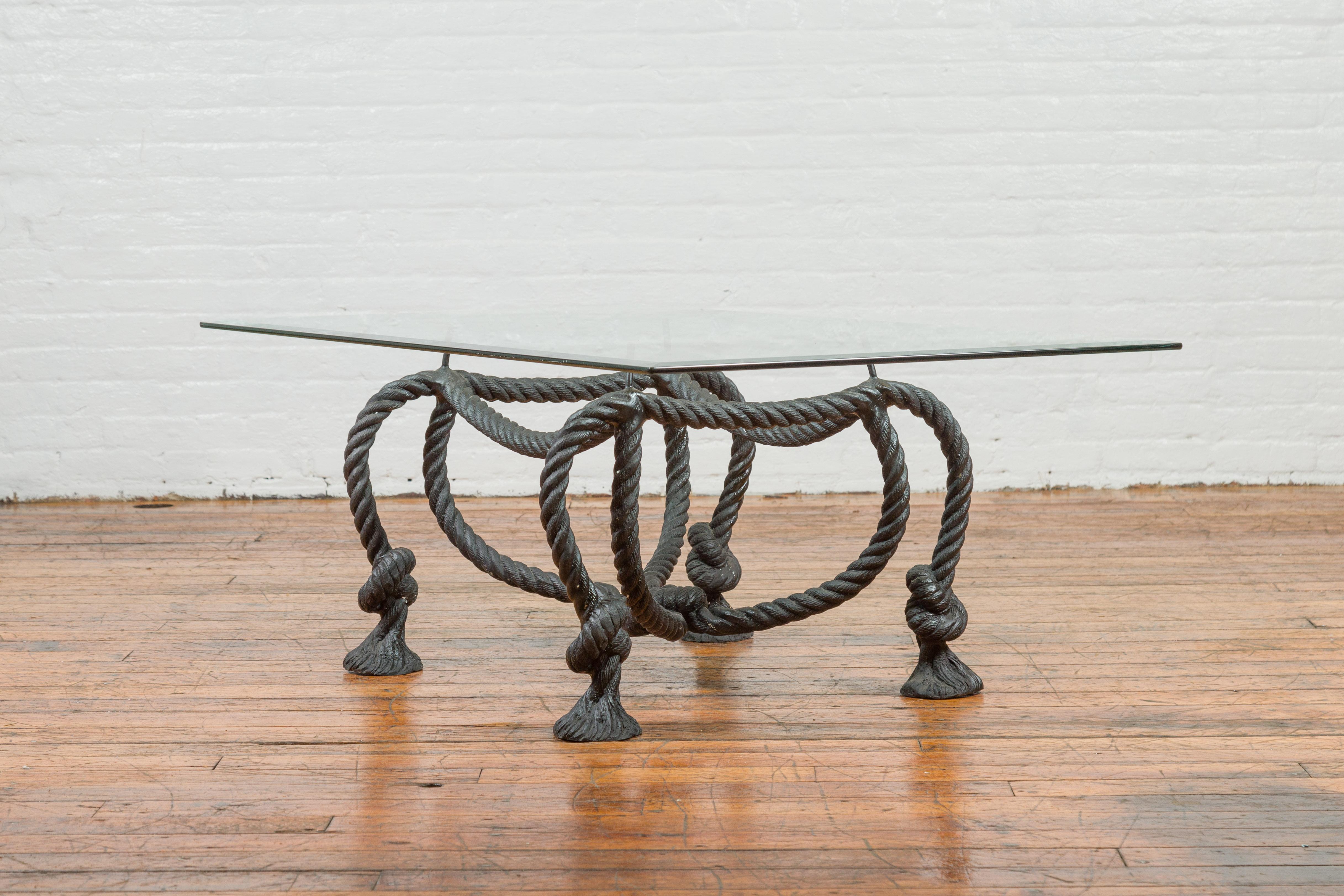 Contemporary Maison Jansen Style Bronze Nautical Rope Dark Coffee Table Base with Tassels