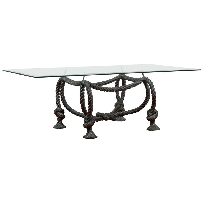 Contemporary Cast Bronze Nautical Rope Maison Jansen Style Coffee Table