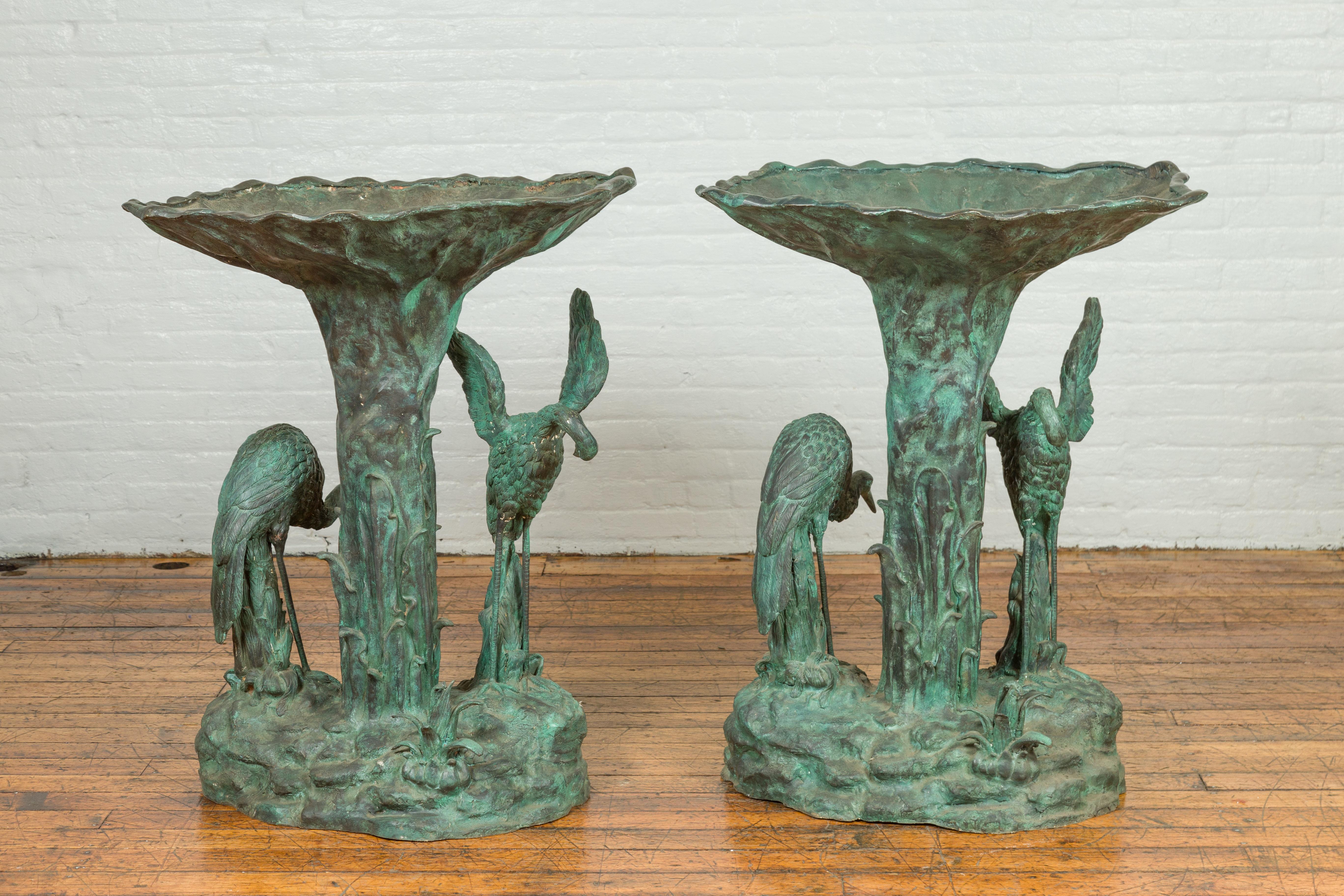 Contemporary Cast Bronze Planter with Cranes and Verdigris Patina, One Available For Sale 8