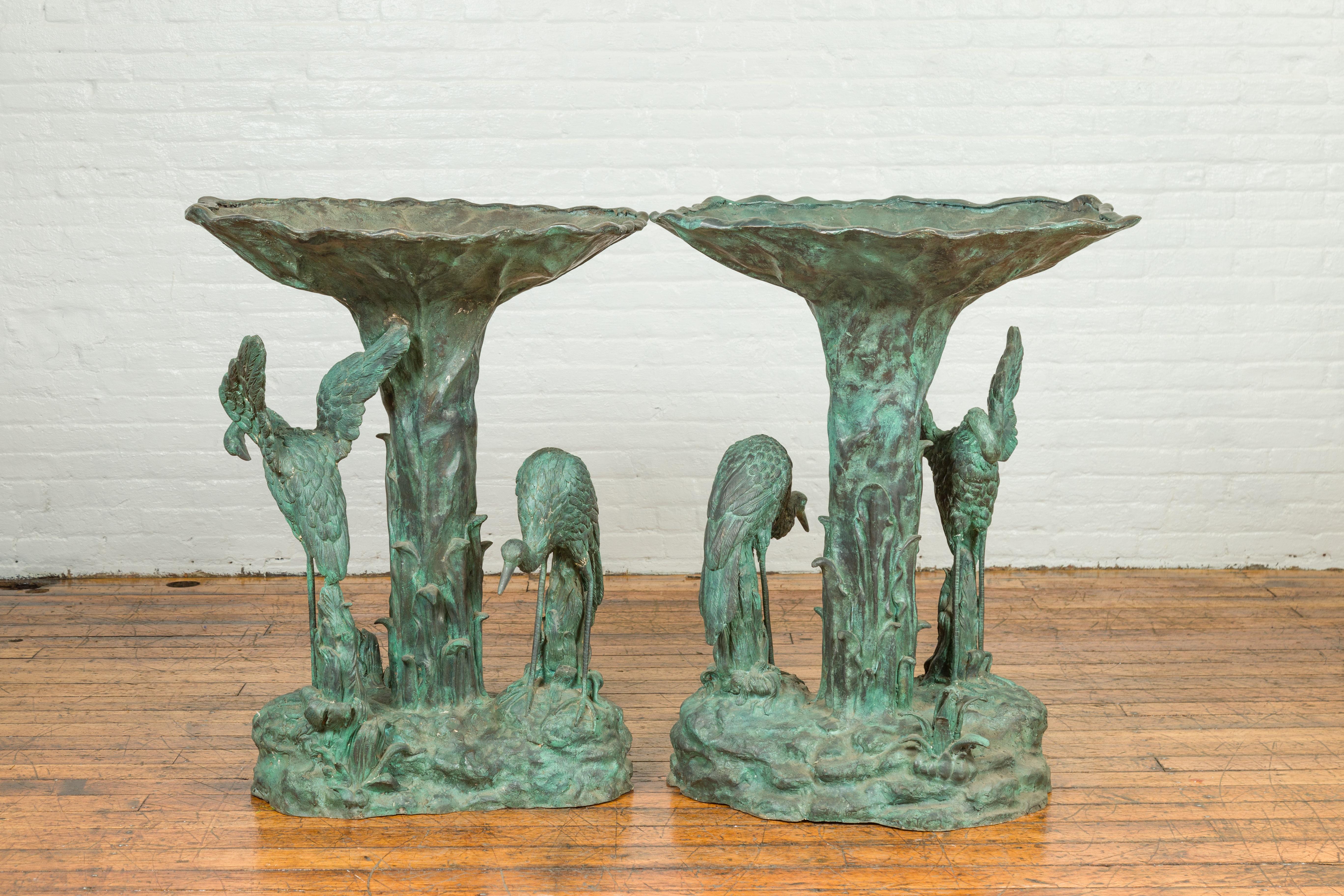 Contemporary Cast Bronze Planter with Cranes and Verdigris Patina, One Available For Sale 9