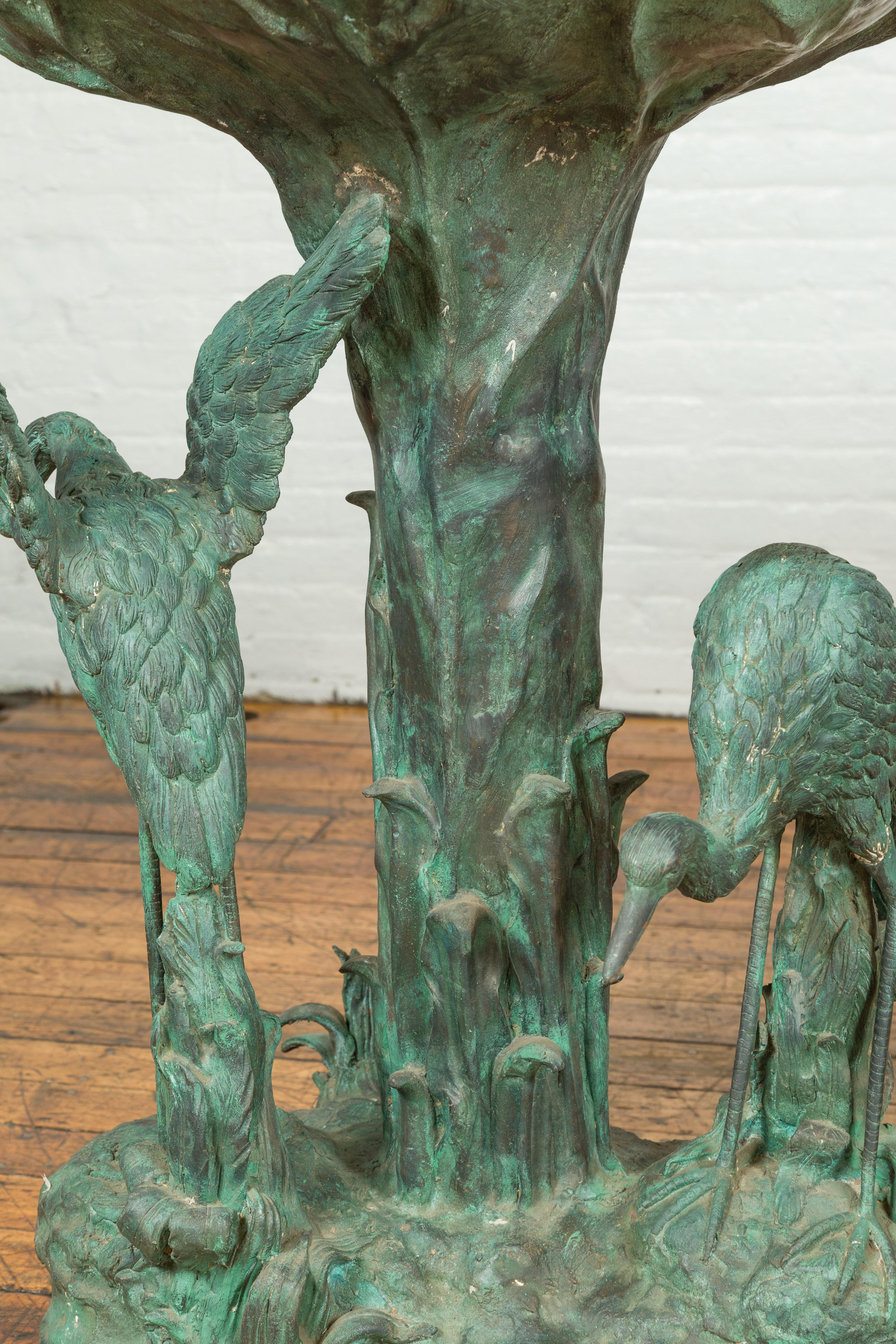 Contemporary Cast Bronze Planter with Cranes and Verdigris Patina, One Available For Sale 12