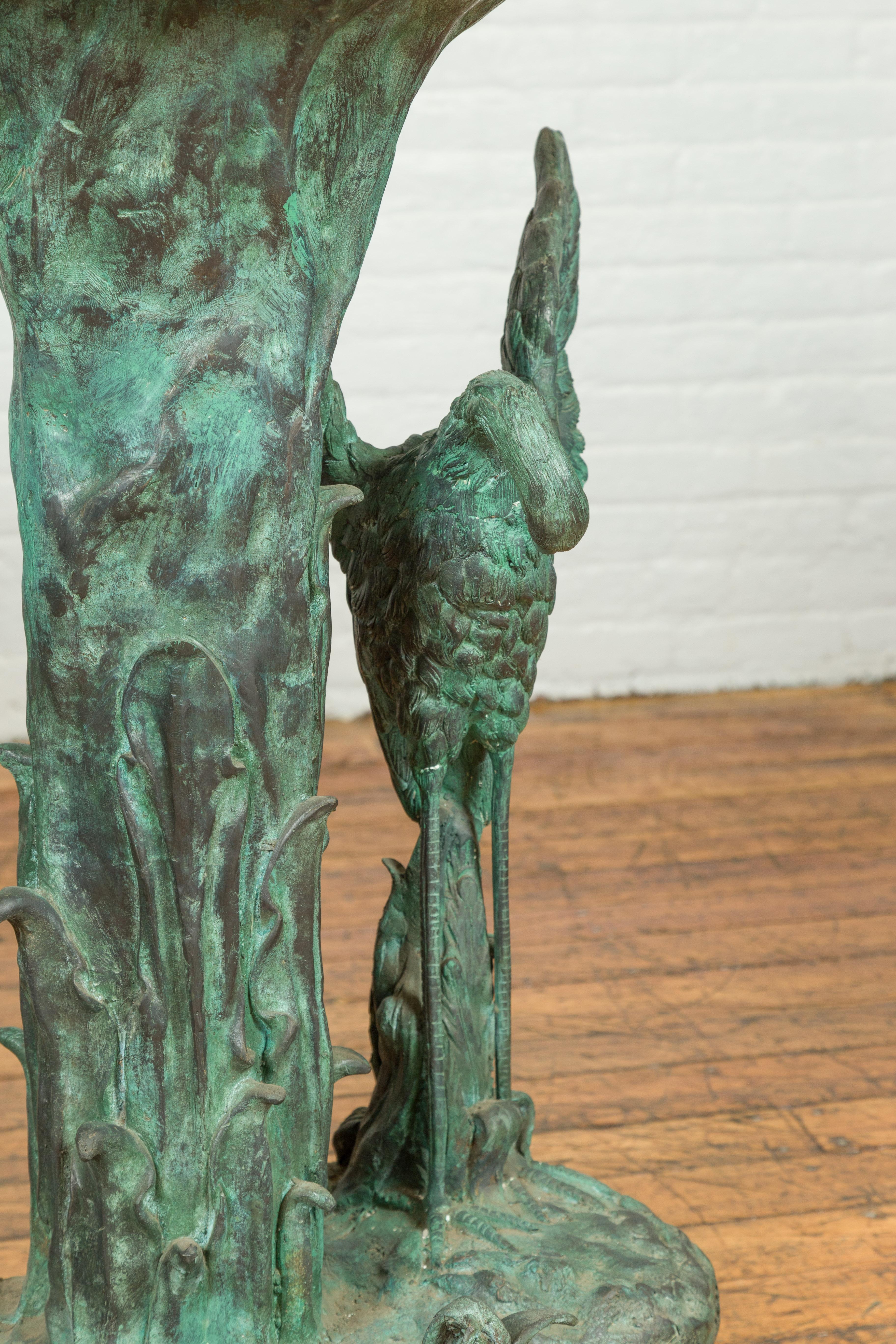 Contemporary Cast Bronze Planter with Cranes and Verdigris Patina, One Available For Sale 13