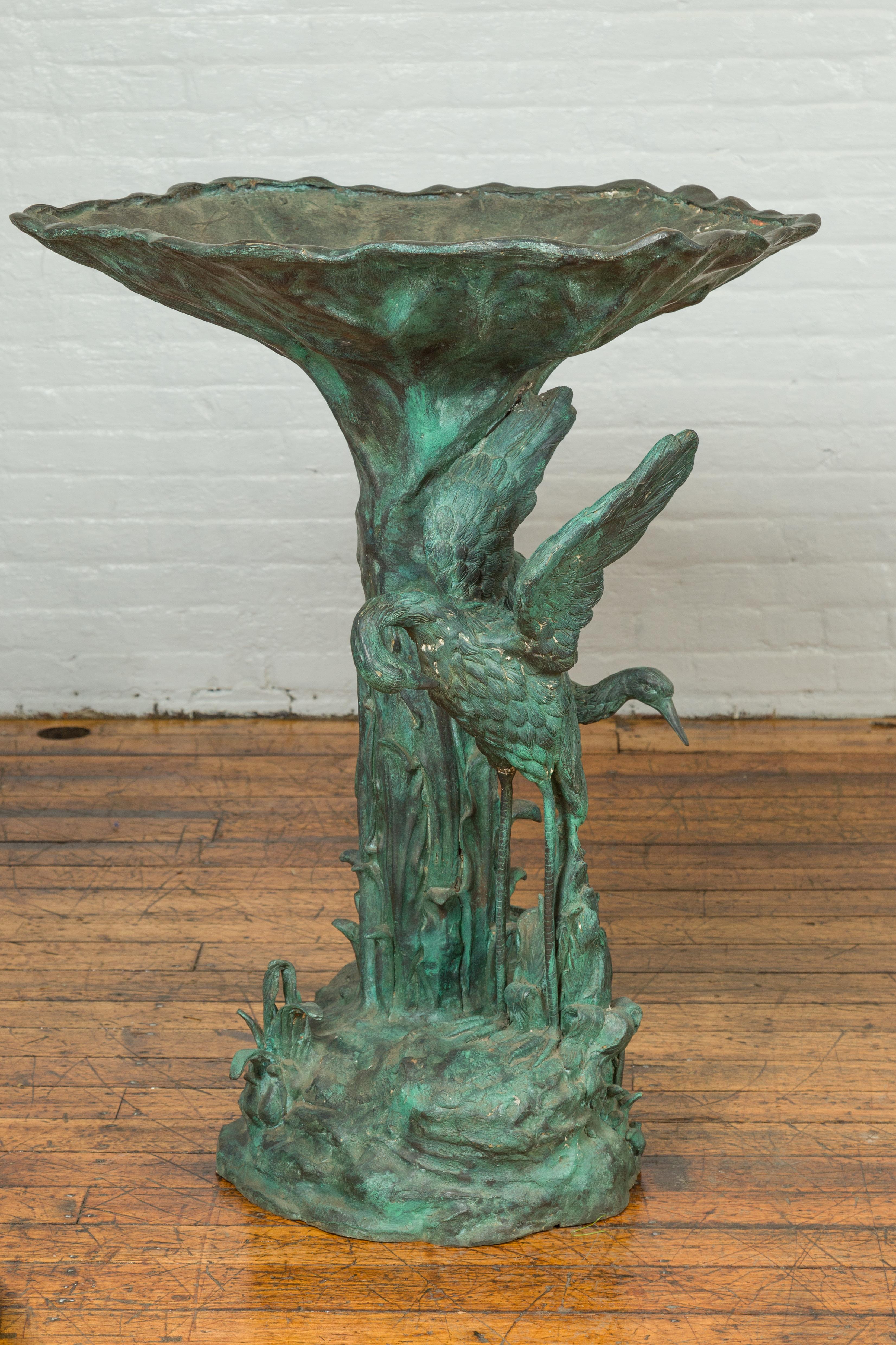 Contemporary Cast Bronze Planter with Cranes and Verdigris Patina, One Available For Sale 3