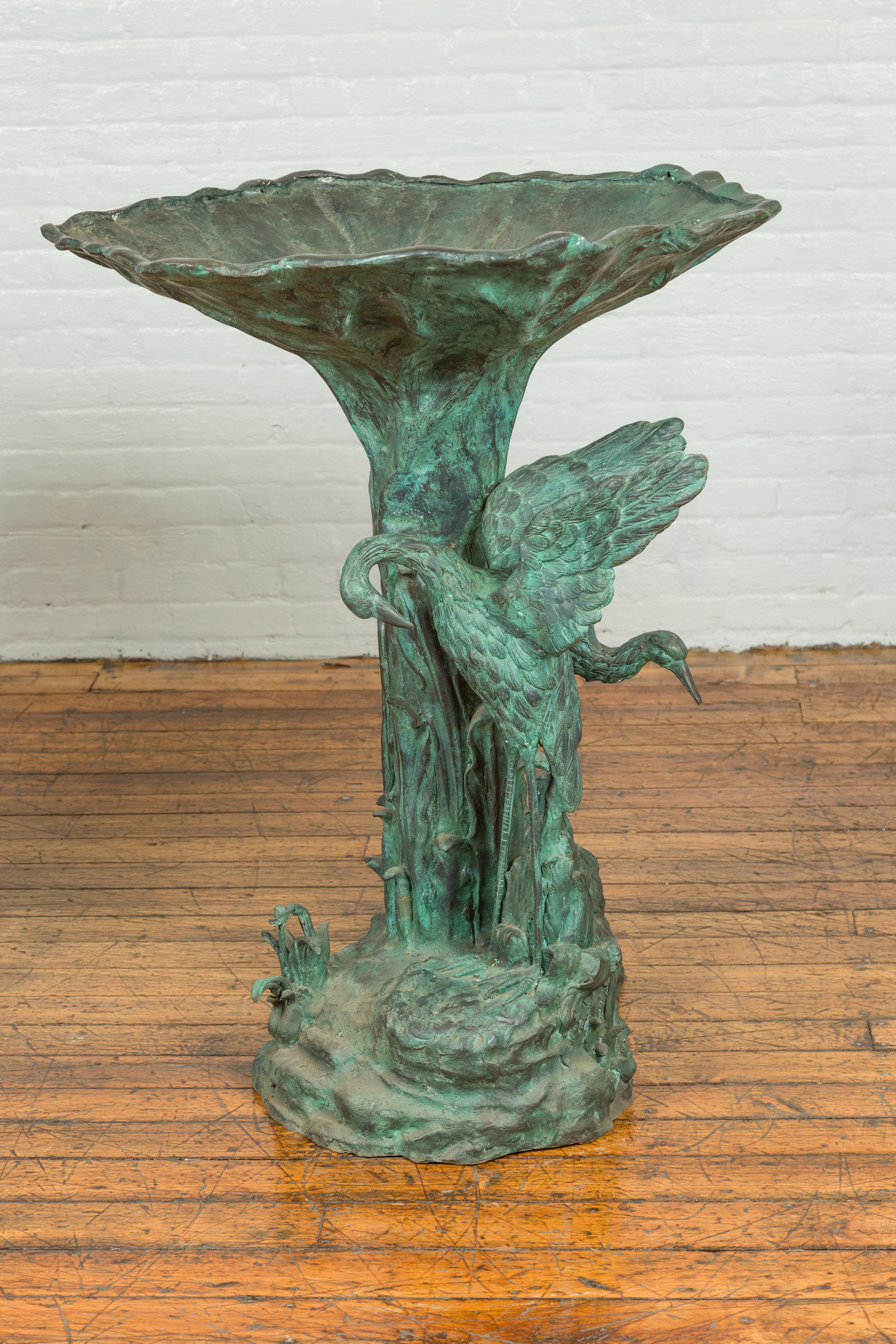 Contemporary Cast Bronze Planter with Cranes and Verdigris Patina, One Available For Sale 4